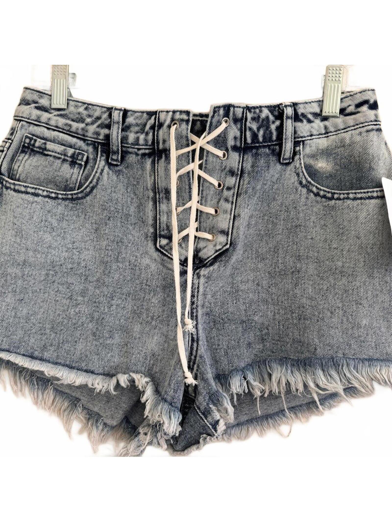 Nwt Pacsun Shorts Womens 28 Blue High Rise Festival Lace Up Light Wash Raw Hem — image 3 of 5